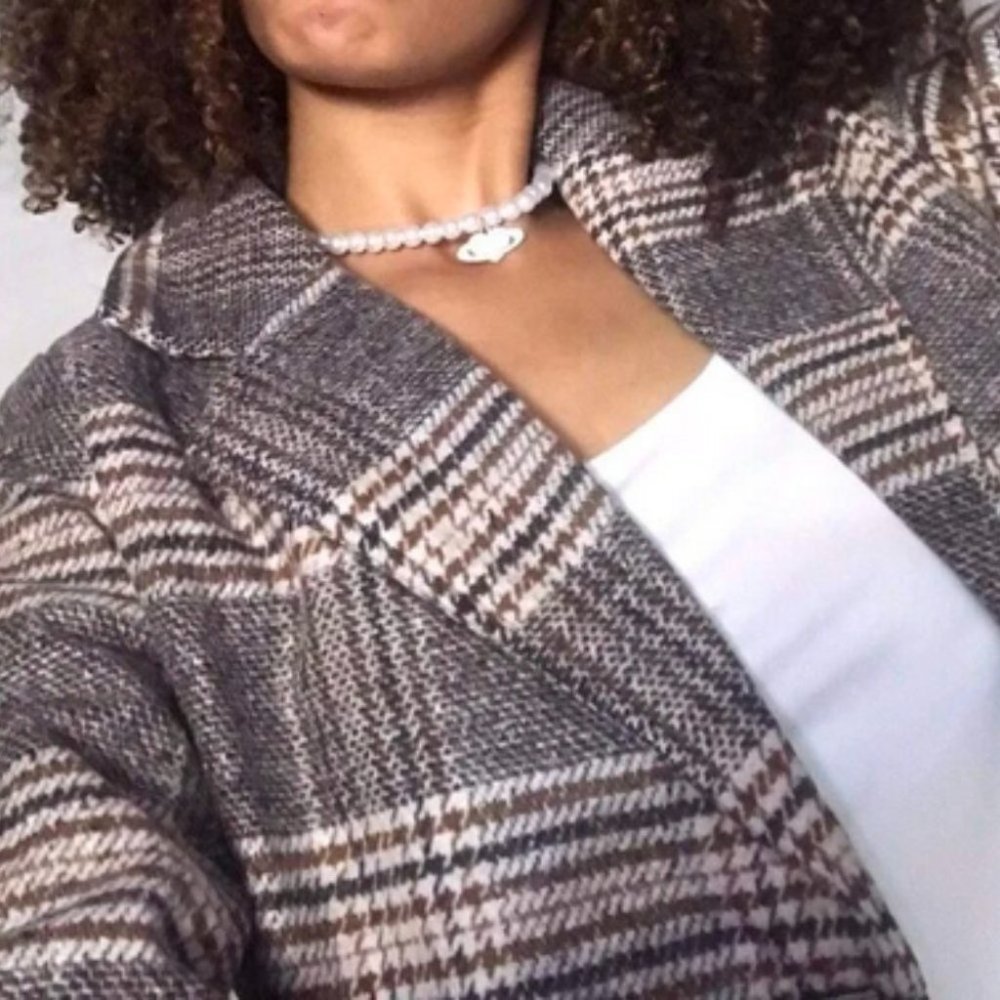 Classic Plaid Print double breasted Pea Overcoat jacket fall/winter - Picture 9 of 10